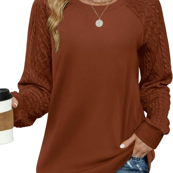 Sweatshirts for Women Crewneck Cable Knit Sleeve Sweaters Lightweight Fashion 20 - Picture 1 of 4